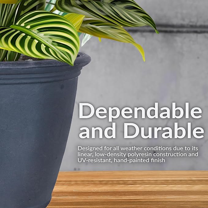 Sunnydaze 24-Inch Anjelica Large Plastic Pot for Plants - Outdoor Double-Walled Large Plastic Planter with Drillable Drainage Holes - Slate - 3pk