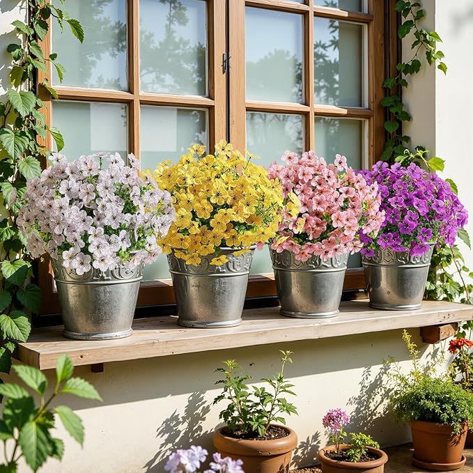 Alupssuc 20 Bundles Artificial Flowers for Outdoor Indoor Decoration, UV Resistant No Fade Fake Plants Eucalyptus, Colorful Faux Spring Flowers for Outside Yard Porch Patio Garden Home Window Box