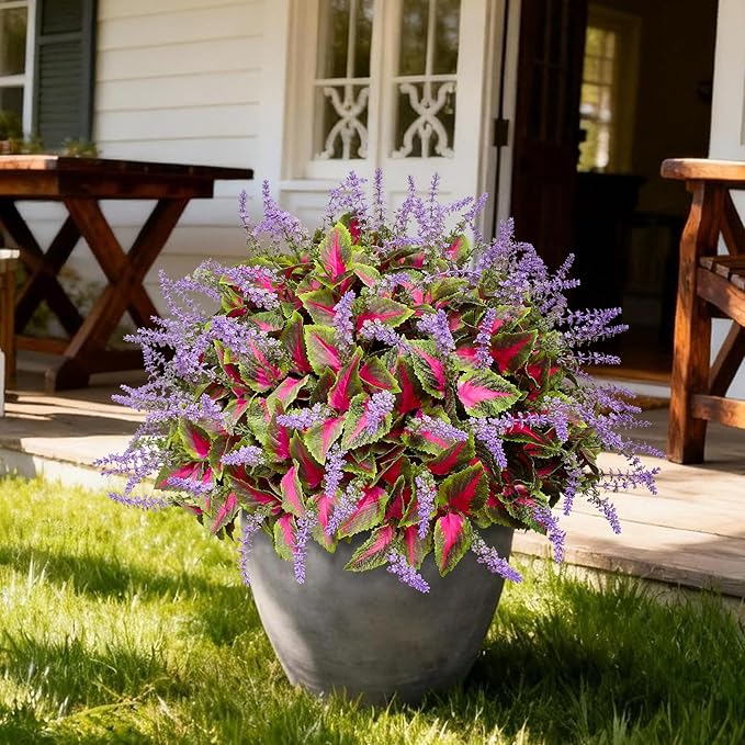 12 Bundles Artificial Coleus Flowers | UV Resistant No Fade Silk Faux Plants | Spring Summer Outdoor Fake Greenery for Garden Patio Planters Front Porch Pathway Decor (Pink)