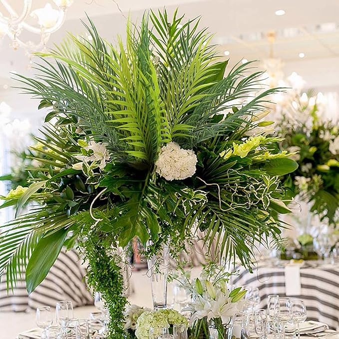 PASYOU Artificial Plants Fake Palm Tree Tropical Shrubs 4 Pack, Plastic Greenery Faux Big Leaves Stems Plant for Indoor Outdoor Home Garden Decor Bedroom Wedding Party DIY Filler Decoration