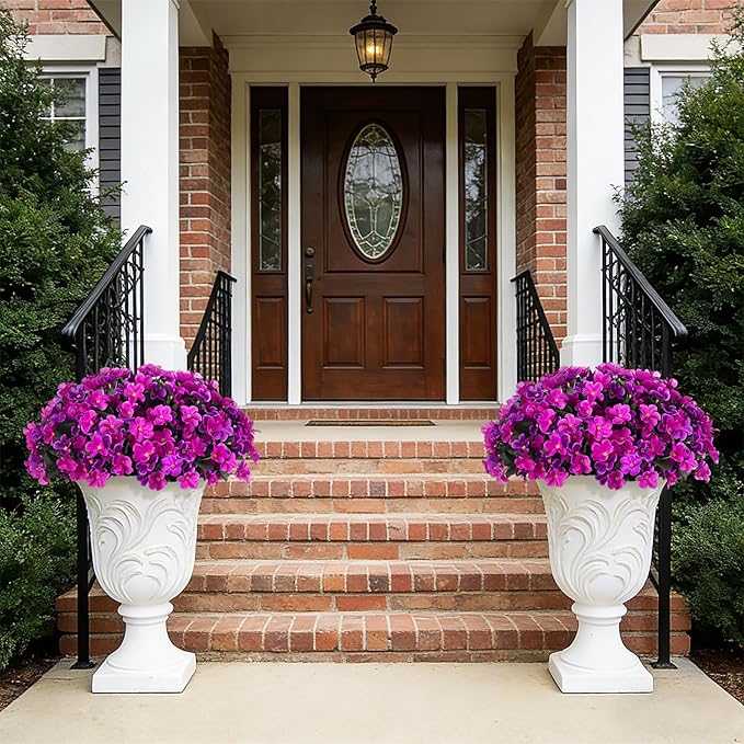 INXUGAO Artificial Hanging Flowers with Basket Outdoors, Fake Hydrangea UV Resistant Arrangements in Pot Planter Spring Summer Decor for Indoor Porch Garden Yard(Double Lotus)