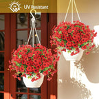 ATTGREAT Artificial Flowers Outdoor Faux Plants UV Resistant Fake Patio Flowers Plastic Greenery Plnats Outside Bulk for Spring Garden Hanging Planter Home Vase Decor, 24 Bundles (Red)