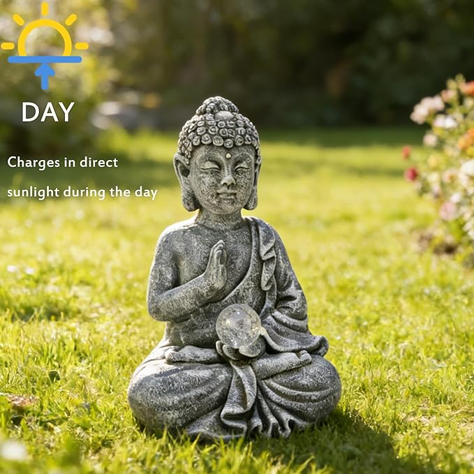 Suyorpe Buddha Statue Outdoor Statues with Solar Lights - Sitting Buddha Figurine for Garden, Zen Decor for Garden,Home, Patio, Lawn,Yard Balcony