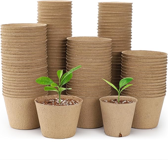 Bluepro 120 Packs 3.15 Inch + 4 Inch Peat Pots, Biodegradable Pots for Seedlings with Drainage Holes, Herb Seed Starter