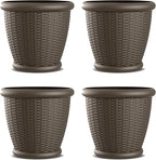 Suncast 4 Pack Wicker Planter w/ Drillable Drain Holes, Decorative Indoor/Outdoor Pot, 18in, Java