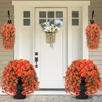 Sggvecsy Artificial Fake Hanging Flowers Plants for Outdoor Outside Spring Summer Decoration 2PCS Faux Silk UV Resistant Realistic Morning Glory Trailing Vines for Home Porch Patio Balcony(Orange)