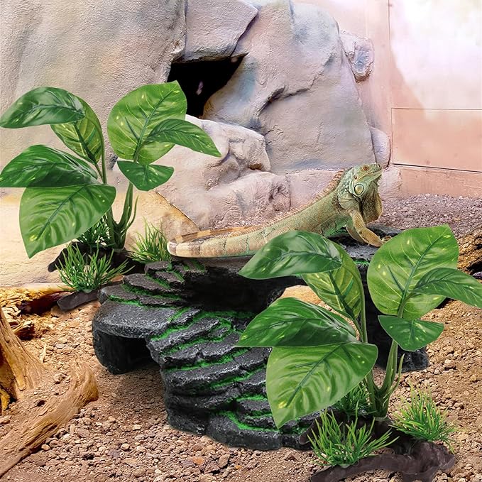 Moonorange Reptile Artificial Plants, Terrarium Plants Decorations Supplies, Aquarium Fish Tank Plant, Amphibian Habitat Hideout Tank Accessories (M Set-2pcs/F)