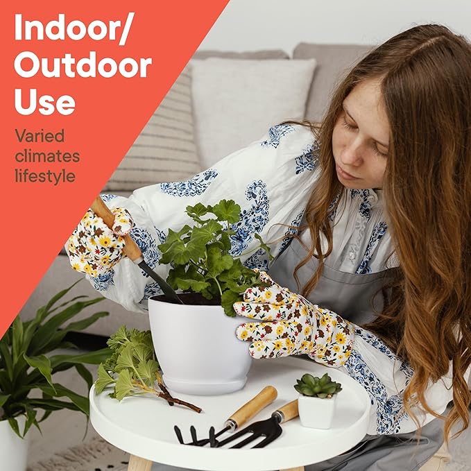 Campior Plastic Plant Pots with Drainage - Home Decor Flower Pot, Stackable Design for Indoor and Outdoor Use, Lightweight and Sturdy, Space-Saving, (7”, 6.6”, 6”, 5.3”, 4.8” Inches), Pack of 5, White
