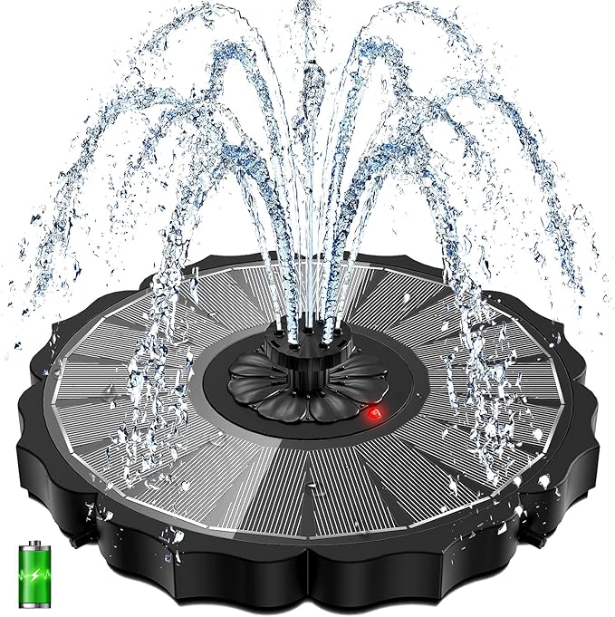 Yzert Solar Fountain with 2000mAh Battery & Innovative Indicator Works in Cloudy Day, 3.5W 2026 Glass Solar Water Fountain Pump Flower Shape with 7 Nozzles for Bird Baths, Ponds, Outdoors (Black)