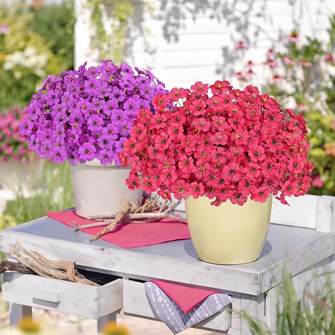 AmyHomie 20 Bundles Artificial Flowers for Outdoor Outside Spring Summer Decoration UV Resistant Faux Flowers No Fade Fake Plastic Plants Garden Porch Window Box Decorating (Fuchsia)