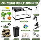 GOZILLA Turtle Tank Kit(Tank+Lamp+Filter), Upgrade PC Turtle Tank Starter Kit with Adjustable Lamp & Filter, Reptile Hideout Habitat with Lid for Small Reptiles.(19.68× 9.52× 9.44''/Large-Black-Kit)