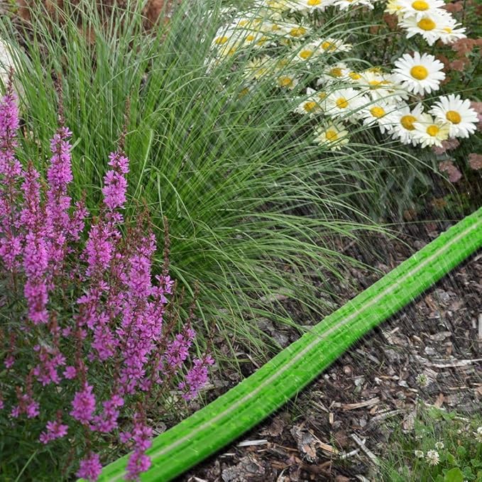 Heavy Duty Sprinkler Soaker Hose 50 FT, Flat Garden Hose with Holes, Efficient Flexible Irrigation Hose for Yard, Lawn and Garden, Includes Stakes (25FT x 2Pack)