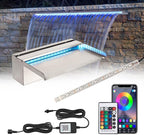 12'' APP Control Pool Waterfall with RGB LED Lights, Stainless Steel Pond Fountain Set for Outdoor Decorations, Patio Waterfall Spillway Kit w/16 Color Changing, Easy Install