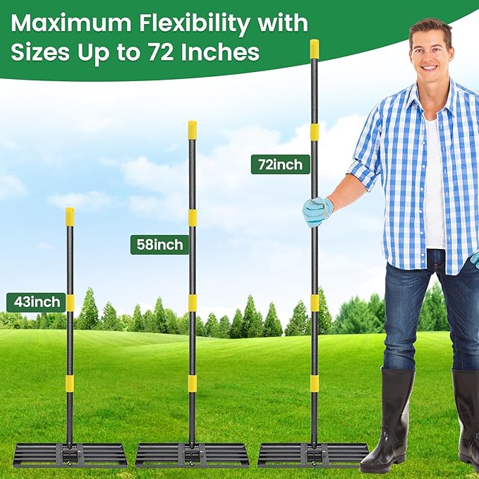 Lawn Leveling Rake - Heavy Duty 30" x 10" Lawn Leveler,Anti-Flip Edge, Adjustable 6FT Handle, Folding Plate for Yard, Soil, Sand, Topsoil,Gravel - Garden Ground Top Dressing,Landscaping tool