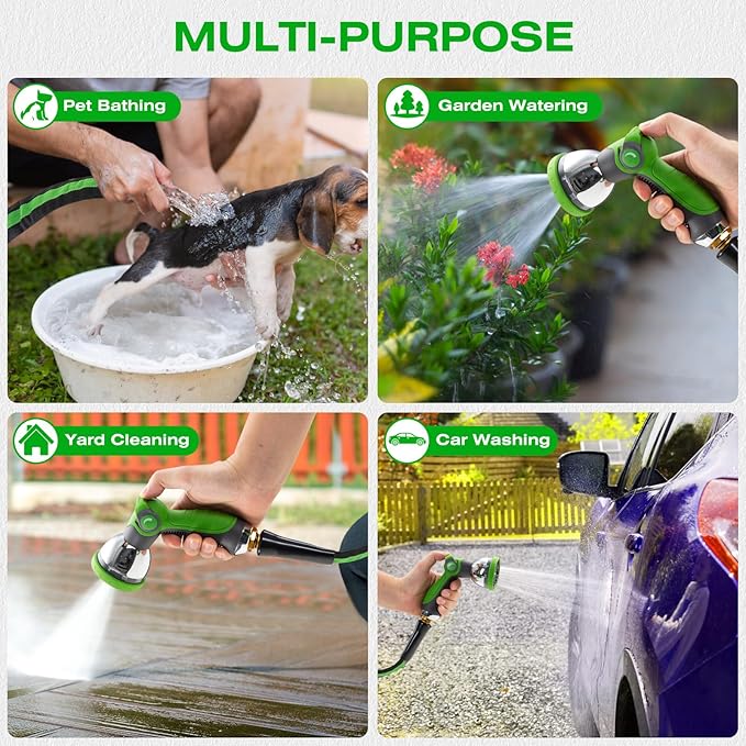 75FT Lightweight Super Flexible Garden Hose - Kink-Free, Non-Expanding, Easy Storage for Yard Lawn Outdoor Use (Black-Green)