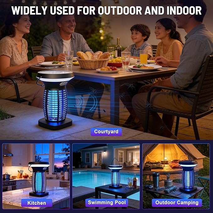 Solar Bug Zapper Outdoor,Rechargeable & Solar Powered,4200V High Voltage for Effective Mosquito & Multi-Insect, Pet/Child Safe with UV Light,Waterproof for Camping Courtyard Indoor Outdoor