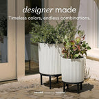 Veradek Demi Series Round Planter w/ Stand for Porch/Patio | Durable Plastic-Concrete & Wooden Stand | Modern Décor for Tall Plants, Flowers