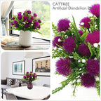 Artificial Dandelion Plants Decor, Fake Plastic Flowers Shrubs Bushes Grass for Indoor Outdoor Home Garden Wedding Party Table Centerpieces Arrangements Decoration Planting Filler Fuchsia 4 Pack