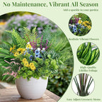Alupssuc 48Pcs Artificial Flowers and Plants,UV Resistant & No Fade Fake Plastic Greenery Shrubs for Home Garden, Pathway, Front Porch-Spring Summer Decor, Indoor/Outdoor Use,Pink Purple Yellow Blue