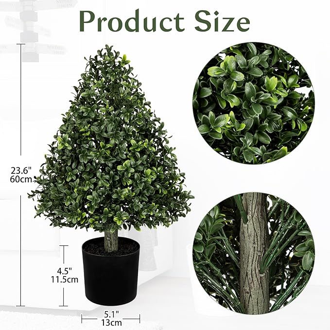 Briful Faux Boxwood Topiary Shrub in Black Pot, 23.6in Topiary Trees Artificial Outdoor Fake Boxwood Topiary Plant for Front Porch Decor Garden Yard Entrance Home Decor