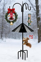 FEED GARDEN 92" Squirrel-Proof Bird Feeder Pole - Heavy-Duty Shepherd's Hook with 3 Hooks, 5-Prong Base & 19" Baffle for Outdoor Feeders & Plants