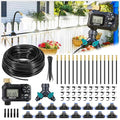 HIRALIY 360° Adjustable Drip Irrigation System 100FT with Timer, 1/4" Tubing and Adjustable Copper Nozzles, Automatic Atomizing Watering Kit for Garden, Yard, Lawn, Greenhouse & Potted Plants