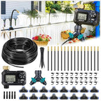 HIRALIY 360° Adjustable Drip Irrigation System 100FT with Timer, 1/4" Tubing and Adjustable Copper Nozzles, Automatic Atomizing Watering Kit for Garden, Yard, Lawn, Greenhouse & Potted Plants