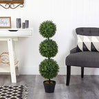 Nearly Natural 36in Artificial Triple Ball Boxwood Topiary Tree - Indoor Outdoor Realistic Faux Greenery for Home Patio Office Decor, Low Maintenance