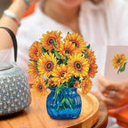 Freshcut Paper Pop Up Cards, Mini Sunflowers, 6 Inch Mini Sized Forever Flower Bouquet 3D Popup Greeting Cards, Birthday Cards, Get Well Gifts, Blank Notecard & Envelope