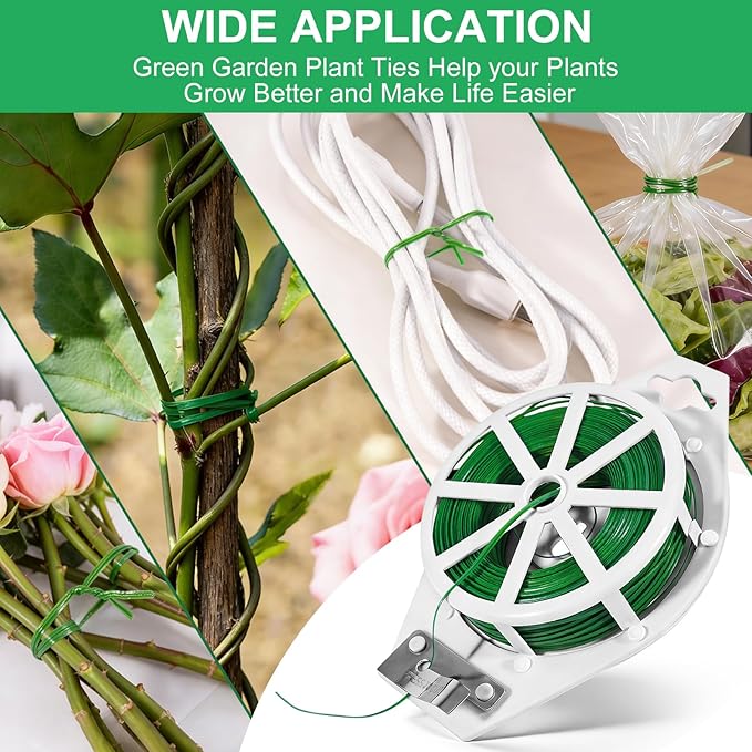 2 Pack Twist Ties, 525 Feet (160m) Sturdy Garden Plant Ties with Cutter, Rustproof & Flexible Garden Ties for Plant of Gardening, Indoor & Outdoor Home and Office Use (Green)
