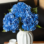 DUYONE 3PCS 22 inch Realistic Artificial Hydrangea Large Flowers Artificial Flowers Dry Flowers Outdoor Wedding Christmas Office Family Party Living Room Table Decoration (Dark Blue)