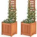 HAPPYGRILL Raised Garden Bed with Trellis, Outdoor Elevated Planter Box w/Trellis, Open-Ended, for Climbing Plant Vine Flower Vegetable, Freestanding Privacy Planters for Patio Yard, 16"x16"x48" (2)