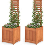 HAPPYGRILL Raised Garden Bed with Trellis, Outdoor Elevated Planter Box w/Trellis, Open-Ended, for Climbing Plant Vine Flower Vegetable, Freestanding Privacy Planters for Patio Yard, 16"x16"x48" (2)