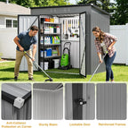 6 x 4 FT Storage Shed, Metal Sheds & Outdoor Storage with Sloping Roof and Lockable Door, Outdoor Shed for Backyard Garden Patio and Lawn,Grey