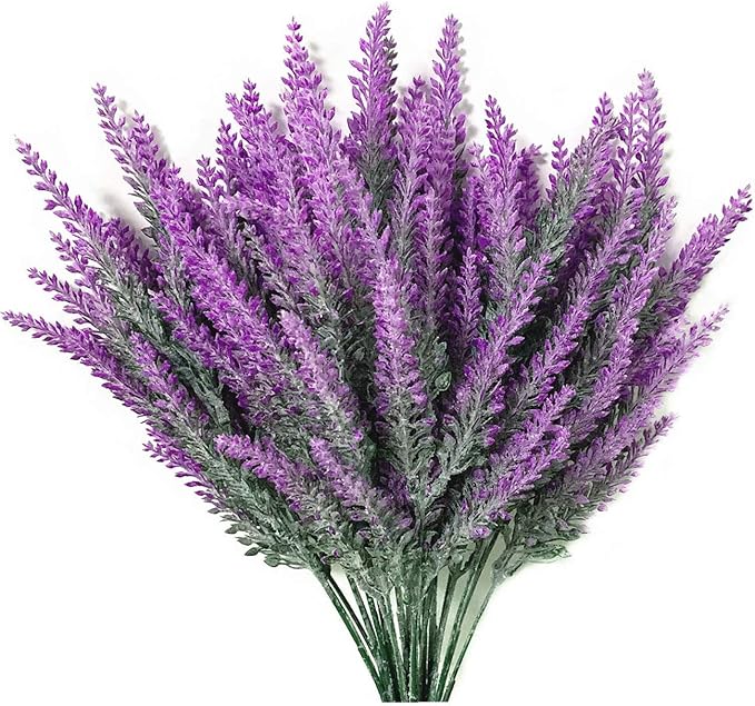 PASYOU 6 Pcs Artificial Lavender Flowers, Plastic Plants Fake Simulation Flower Wedding Indoor Outdoor Bridal Bouquet Home Garden Balcony Patio Planter Filler DIY Arrangement Decoration - Fuchsia