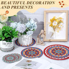 Nuanchu 6 Pcs Boho Plant Pot Coasters 3 Sizes 3.94" 5.9" 7.87", Rubber Absorbent Non-Slip Pot Plant Round Mat Gardening Indoor Outdoor Flower Protect Mat for Table Desk Floor, Colorful