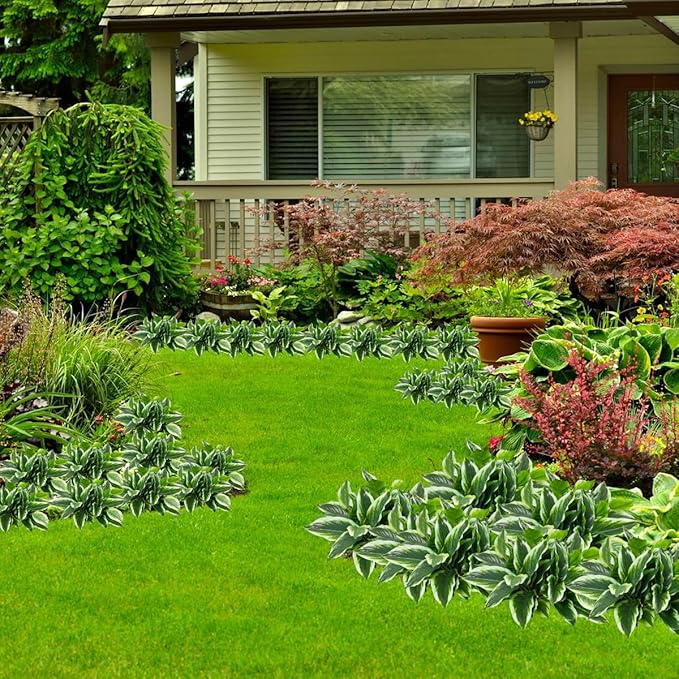 12PCS Artificial Tropical Green Plants – 15.75" Fake Hostas Outdoor Artificial Plants, UV Resistant, Faux Green Leaf Stems for Porch, Patio, Balcony, Garden Planter or Indoor Décor