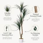 5.4FT Artificial Dracaena Tree in Pot, Evergreen Artificial Dracaena Marginata Plants Indoor, Decorative Potted Floor Plant for Living Room Porch Office Decor