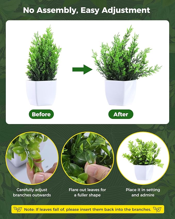 Clearain 6 Pack Small Fake Plants Mini Artificial Potted Plants for Table Desk Home Laundry Room Bathroom Office Decoration (White)