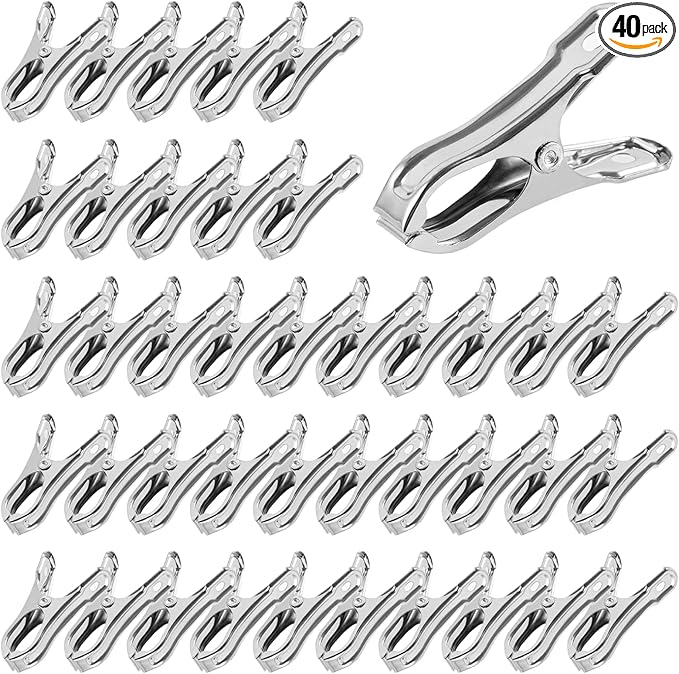 Stainless Steel Garden Cilps - 40Pcs Large Open Metal Clamps for Greenhouse Hoops, 2" Fix Plant Cover Shade Cloth Netting Tarp, Tight Grip Weatherproof Gardening Supplies