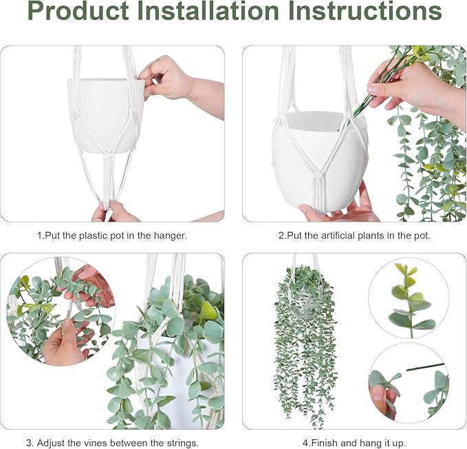 DREAMLOOM 2 Packs Fake Hanging Plants with Pots, Artificial Eucalyptus Hanging Plants with Macrame Hanger for Indoor Decor, Fake Hanging Vines Faux Greenery for Home Kitchen Office