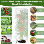 3 Pcs Garden Bird Netting Plant Cover for Square Tomato Cage, 59" x 17.7" Insect Bird Barrier Tomato Cage Net with Zipper & Drawstring, Tomato Trellis Netting Protection Cover for Protecting Plants