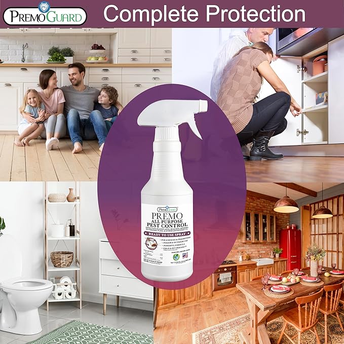 Pest Control by Premo Guard – 32 oz– Insect & Pest Spray – Bug, Roach, Fleas, Fruit Fly, Ant, Spider Killer – Effective Plant Based Formula – Child and Pet Safe – Best Natural Protection