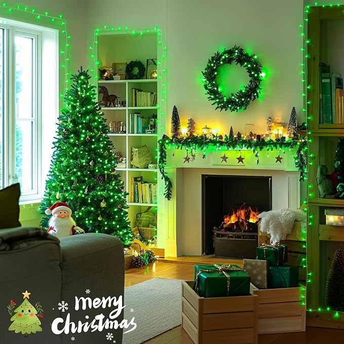 JMEXSUSS Green Christmas Lights Indoor Plug in,150 LED Connectable String Lights Outdoor, 59ft 8 Modes Green Christmas String Light for Bedroom Room Home Party Christmas Tree Decor