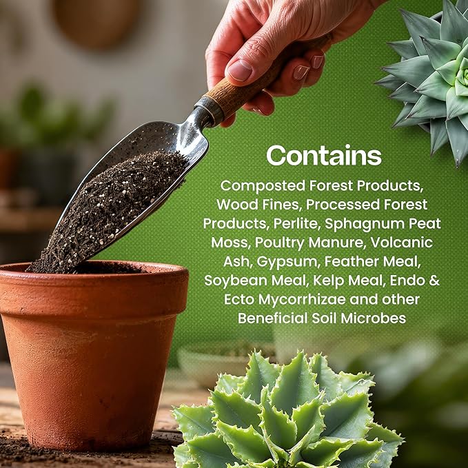 Premium Cactus & Succulent Soil Mix (0.5 Cu Ft) – Root Rot Protection with Volcanic Ash & Chicken Manure – Fast Draining Mix for Indoor Plants, Aloe, Citrus, & Palms – Organic, Ready-to-Use