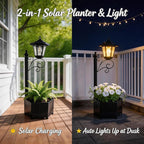 Solar Floor Lamps with Planter (2-in-1 Design), 29.5" Outdoor Solar Lamp Post - IP44 Waterproof, Warm Yellow Lights Dusk to Dawn 6-8Hr, Easy Install for Lawn, Patio, Porch, Yard & Pathway Decor