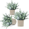 3 Pack Eucalyptus Fake Plants in Pot, Artificial Plants Indoor Greenery Small Faux Plants for Bathroom Shelf Room Desk Home Office Coffee Table Farmhouse Decor