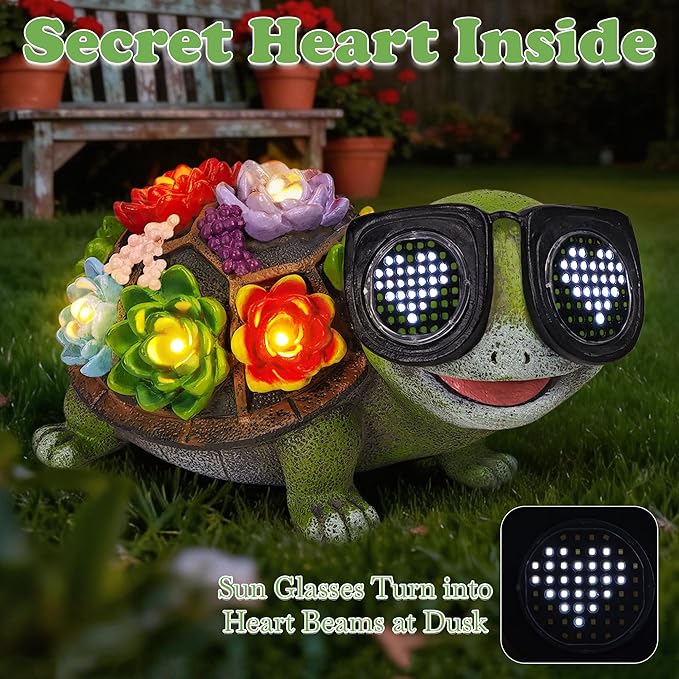 Solar Turtle Garden Decor Statue - Turtle Garden Statues with Love LED Lights,Outdoor Figurine Decorations for Outside Yard, Lawn, Patio, Porch, Balcony, Unique Birthday Gifts for Mom Women Grandma