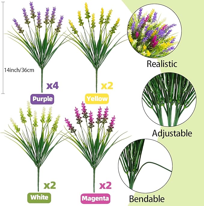 N&T NIETING 10 Bundles Artificial Plants Outdoor Fake Monkey Grass with Flowers for Pot Garden Verandah Decor Plastic Greenery for Window Office Patio Hanging Planter Pathway Front Porch (Mix color 2)