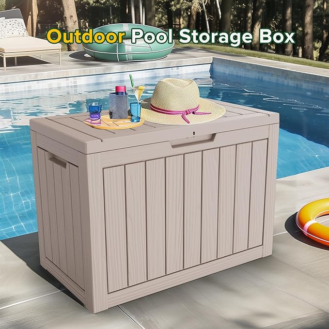 PatioZen 45 Gallon Resin Deck Box, Lockable Patio Outdoor Storage Box for Furniture, Garden Tools and Tools Storage, Waterproof Outside Storage Boxes - Grey